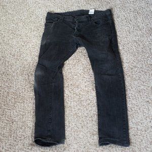 H&M Mens Denim Black Faded Slim Jeans 36/34